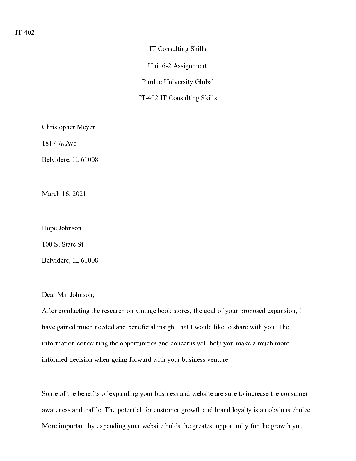 Preview image for IT402 Unit 6 Assignment 2 .docx  IT-402  IT Consulting Skills   Unit 6-2 Assignment  Purdu
